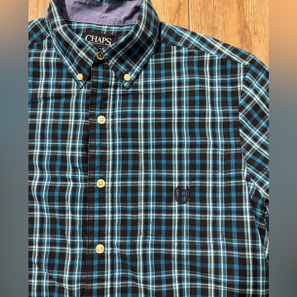 Chaps Ralph Lauren Shirt Mens Small Long Sleeve Plaid Button Down Turquoise Blue - Picture 7 of 8